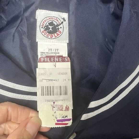 Vtg Goodlad Jacket Nautical Sailor Coastal Shirt Baby Coat Navy Blue White Sz 2T - Picture 10 of 13